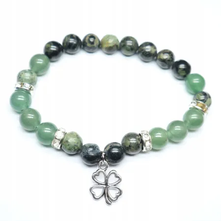 Bransoletka jaspis kambaba, awenturyn - koniczyna