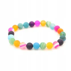 Bransoletka AGAT mix kolorowa matowa kamień kulka 8mm elastyczna gumka