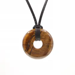 Wisiorek na rzemyku donut 30mm naturalny minerał kamień - Tygrysie oko