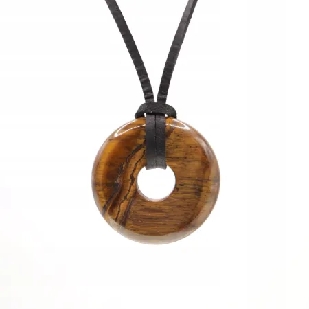 Wisiorek na rzemyku donut 30mm naturalny minerał kamień - Tygrysie oko