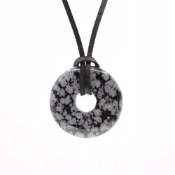 Wisiorek na rzemyku donut 30mm - Obsydian Śnieżny