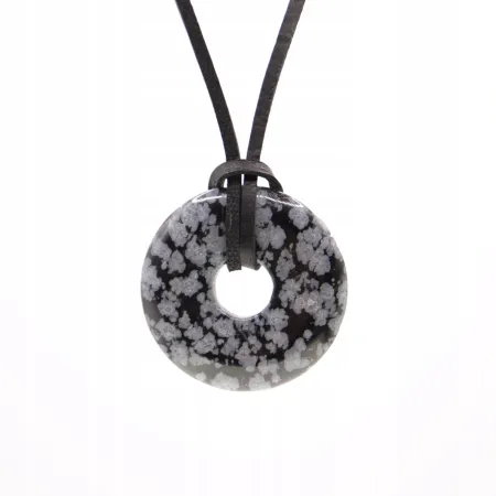 Wisiorek na rzemyku donut 30mm - Obsydian Śnieżny