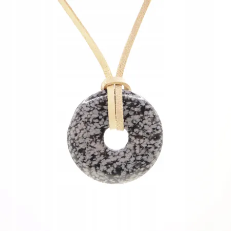 Wisiorek na rzemyku donut 30mm - Obsydian Śnieżny