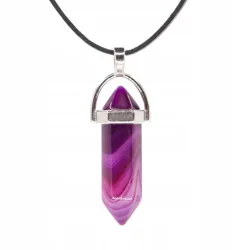 Wisiorek na rzemyku, kamień - Agat fioletowy
