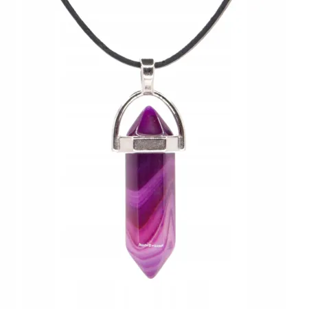 Wisiorek na rzemyku, kamień - Agat fioletowy
