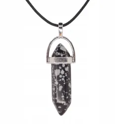 Wisiorek na rzemyku, kamień - Obsydian śnieżny
