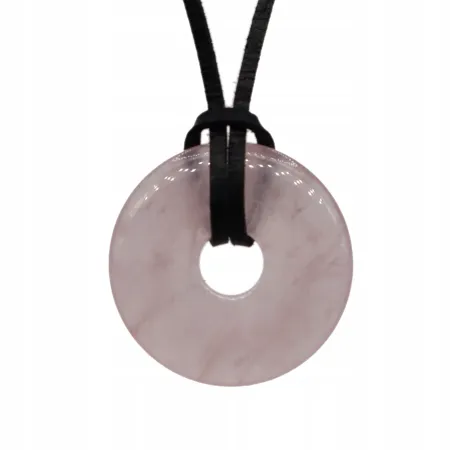 Wisiorek na rzemyku donut 30mm - Kwarc różowy