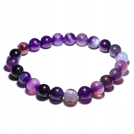 Bransoletka Agat Fioletowy kamień kulka 8mm
