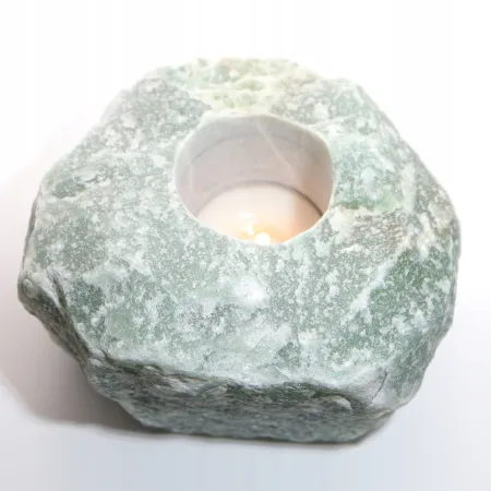 Świecznik naturalny awenturyn zielony kwarc świeczka tealight