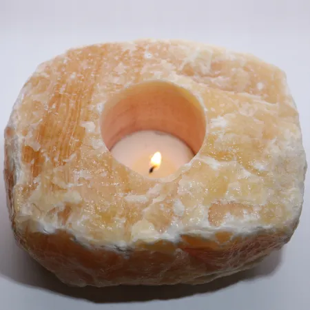 Świecznik naturalny kamień kalcyt pomarańczowy świeczka tealight