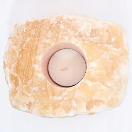 Świecznik naturalny kamień kalcyt pomarańczowy świeczka tealight