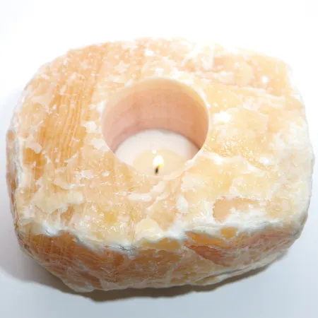 Świecznik naturalny kamień kalcyt pomarańczowy świeczka tealight