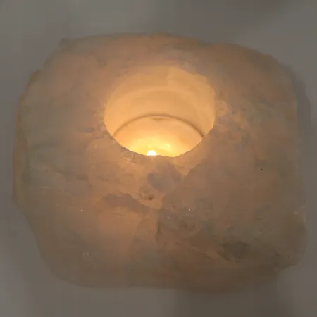 Świecznik naturalny kryształ górski mleczny brazylijski świeczka tealight