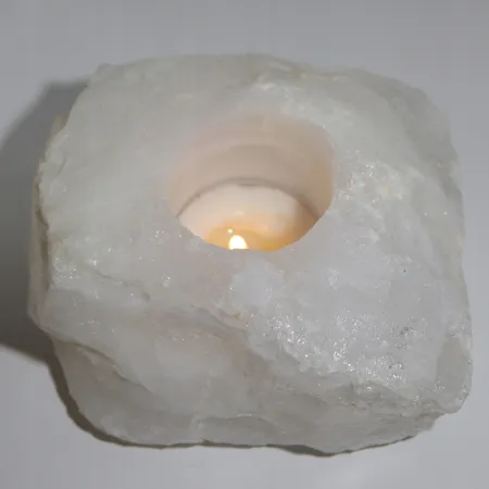 Świecznik naturalny kryształ górski mleczny brazylijski świeczka tealight