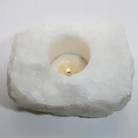 Świecznik naturalny kryształ górski mleczny brazylijski świeczka tealight