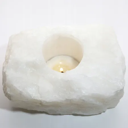 Świecznik naturalny kryształ górski mleczny brazylijski świeczka tealight