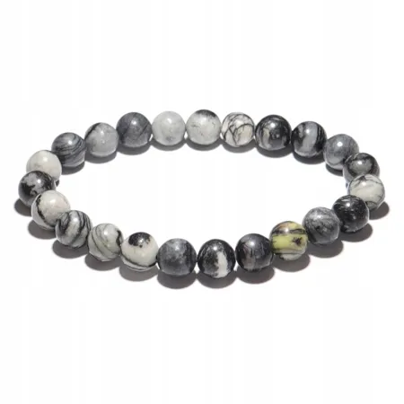 Bransoletka Jaspis Spider czarny kamień naturalny - kulka 8mm