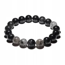 Bransoletka z Turmalinu z Kryształem Górskim: Kamień naturalny - kulka 10mm