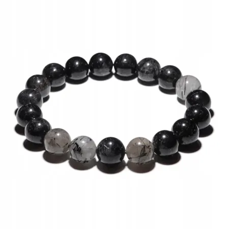 Bransoletka z Turmalinu z Kryształem Górskim: Kamień naturalny - kulka 10mm