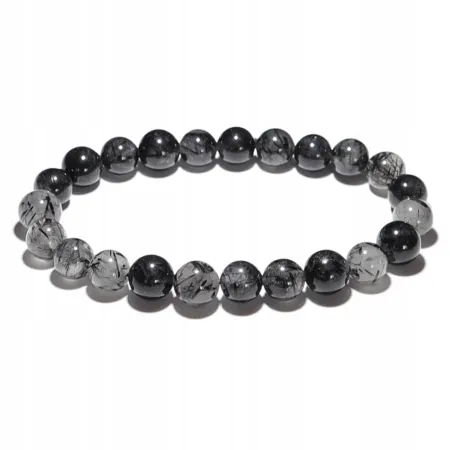 Bransoletka z Turmalinu z Kryształem Górskim: Kamień naturalny - kulka 8mm