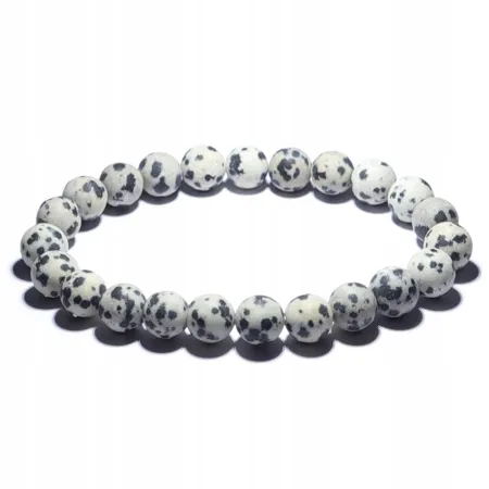 Bransoletka z Jaspisu Dalmatyńczyk Matowa: Kamień naturalny kulka - 8mm