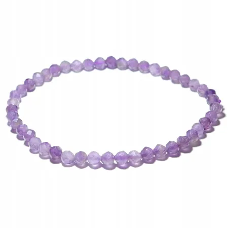 Bransoletka ametyst naturalny kamień czakra korony kulka fasetowana 4mm