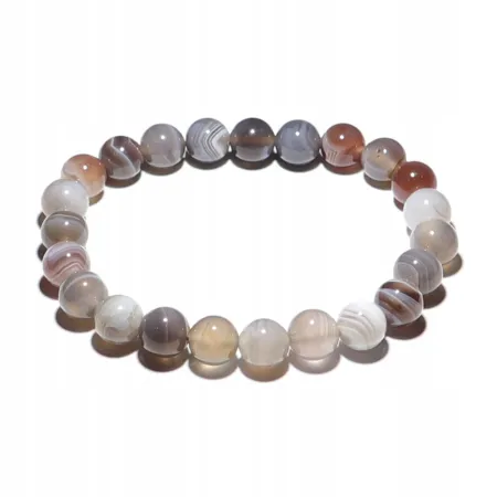 Bransoletka z Agatu szarego z Botswany: Kamień naturalny - kulka 8mm