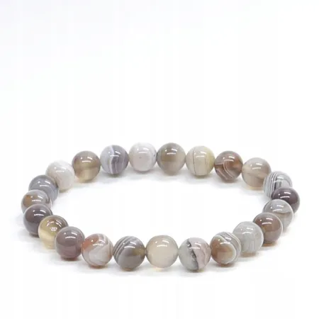 Bransoletka z Agatu szarego z Botswany: Kamień naturalny - kulka 8mm