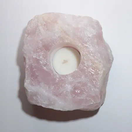 Świecznik naturalny kamień kryształ kwarc różowy świeczka tealight