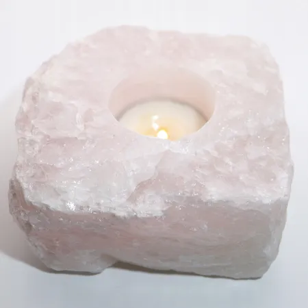 Świecznik naturalny kamień kryształ kwarc różowy świeczka tealight