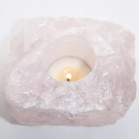 Świecznik naturalny kamień kryształ kwarc różowy świeczka tealight