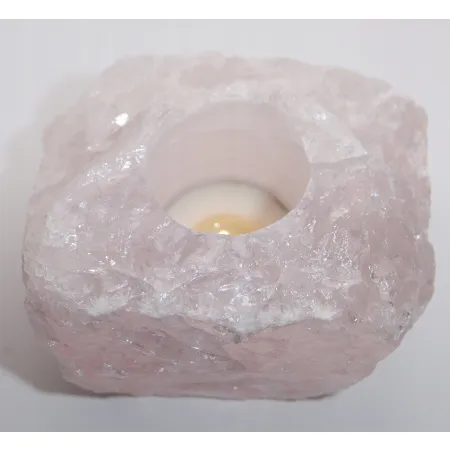Świecznik naturalny kamień kryształ kwarc różowy świeczka tealight