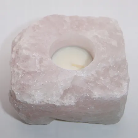 Świecznik naturalny kamień kryształ kwarc różowy świeczka tealight