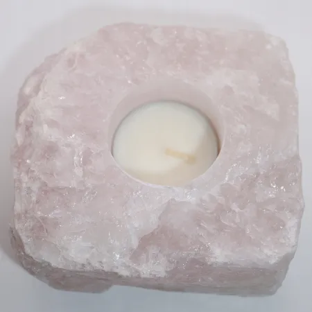 Świecznik naturalny kamień kryształ kwarc różowy świeczka tealight