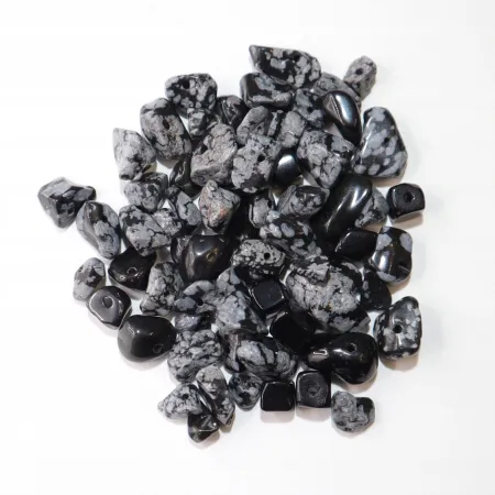 Obsydian śnieżny naturalny, kamienie z dziurką, otoczaki 3-10mm, Zestaw 20g