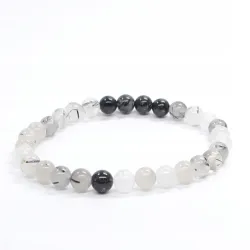 Bransoletka kryształ górski z turmalinem kamień naturalny kulka 6mm gumka