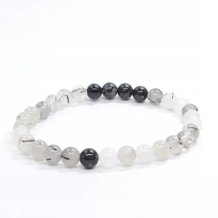 Bransoletka kryształ górski z turmalinem kamień naturalny kulka 6mm gumka