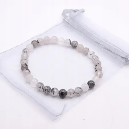 Bransoletka kryształ górski z turmalinem kamień naturalny kulka 6mm gumka