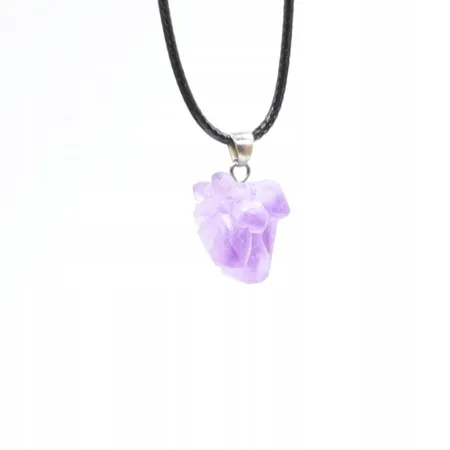 Ametyst wisiorek amulet regulowany woskowany sznurek 55cm