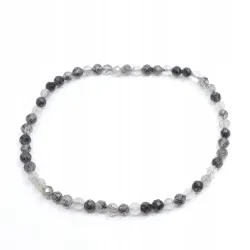 Bransoletka fasetowana, Kryształ górski z turmalinem - 4mm