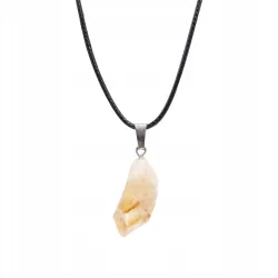 Cytryn złocisty surowy Wisiorek naturalny kamień woskowany rzemyk 42+5cm