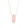 Elegancki naszyjnik z Różowym Kwarcem 41+5cm pozłacany stalowy łańcuszek