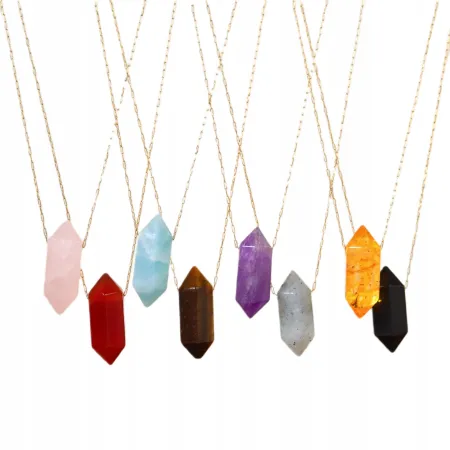 Elegancki naszyjnik z Różowym Kwarcem 41+5cm pozłacany stalowy łańcuszek