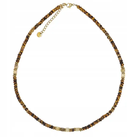 Naszyjnik Naturalny Kamień Tygrysie Oko z Jaspisem 40+5cm choker stal