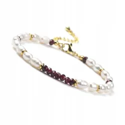 Bransoletka damska zapinana Kamienie naturalne - GRANAT - PERŁY