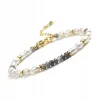 Bransoletka damska zapinana Kamienie naturalne - LABRADORYT SZARY - PERŁY