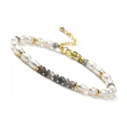 Bransoletka damska zapinana Kamienie naturalne - LABRADORYT SZARY - PERŁY