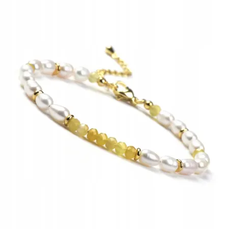 Bransoletka damska zapinana Kamienie naturalne - CYTRYN - PERŁY
