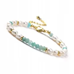 Bransoletka damska zapinana Kamienie naturalne - AMAZONIT - PERŁY
