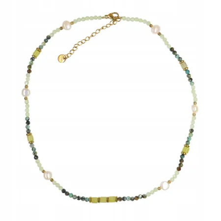 Naszyjnik damski Kamienie naturalne TURKUS + PERŁA 40+5cm choker stal